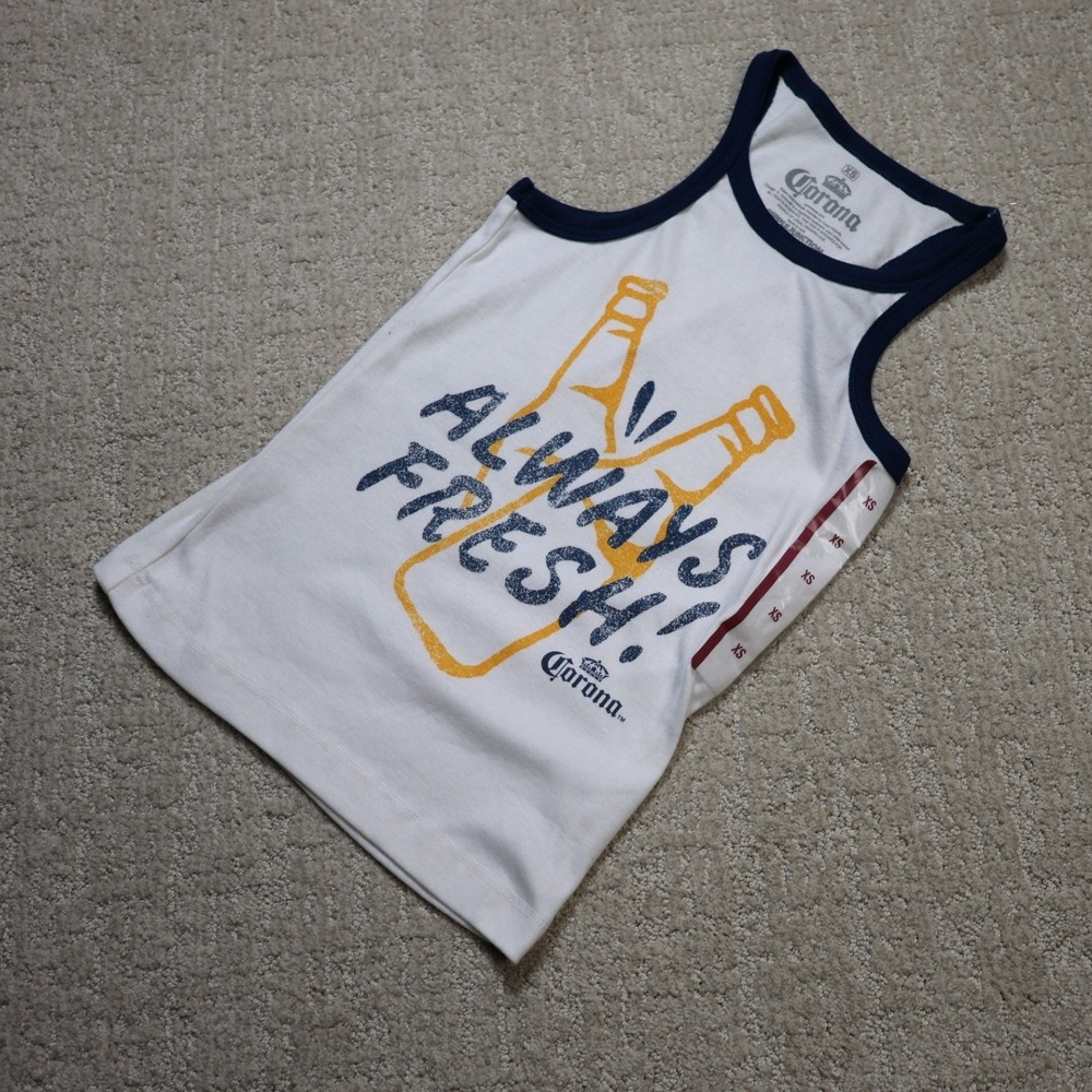 Corona Extra Always Fresh Graphic Ringer Tank Top White Navy Blue XS